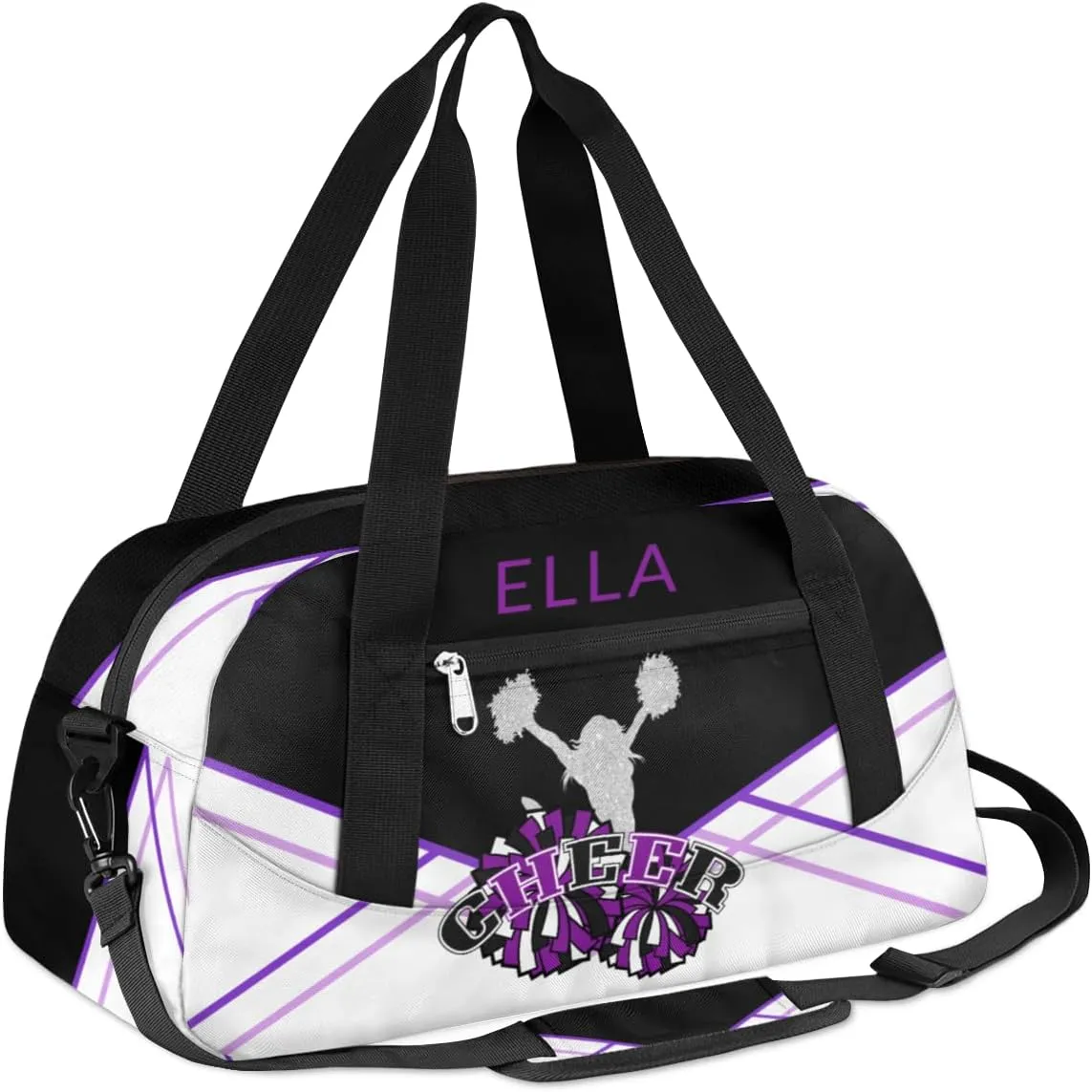 Custom Your Name Grey Cheerleaders Black Personalized Text Gym Duffle Bag for Kids,Sports Bag for Teens Boys & Girls Small Waterproof Overnight Weekender Carry School Practice Travel Bag