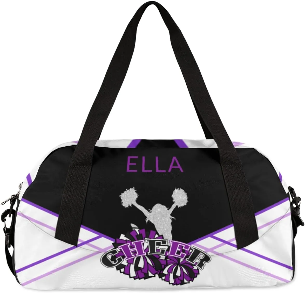 Custom Your Name Grey Cheerleaders Black Personalized Text Gym Duffle Bag for Kids,Sports Bag for Teens Boys & Girls Small Waterproof Overnight Weekender Carry School Practice Travel Bag