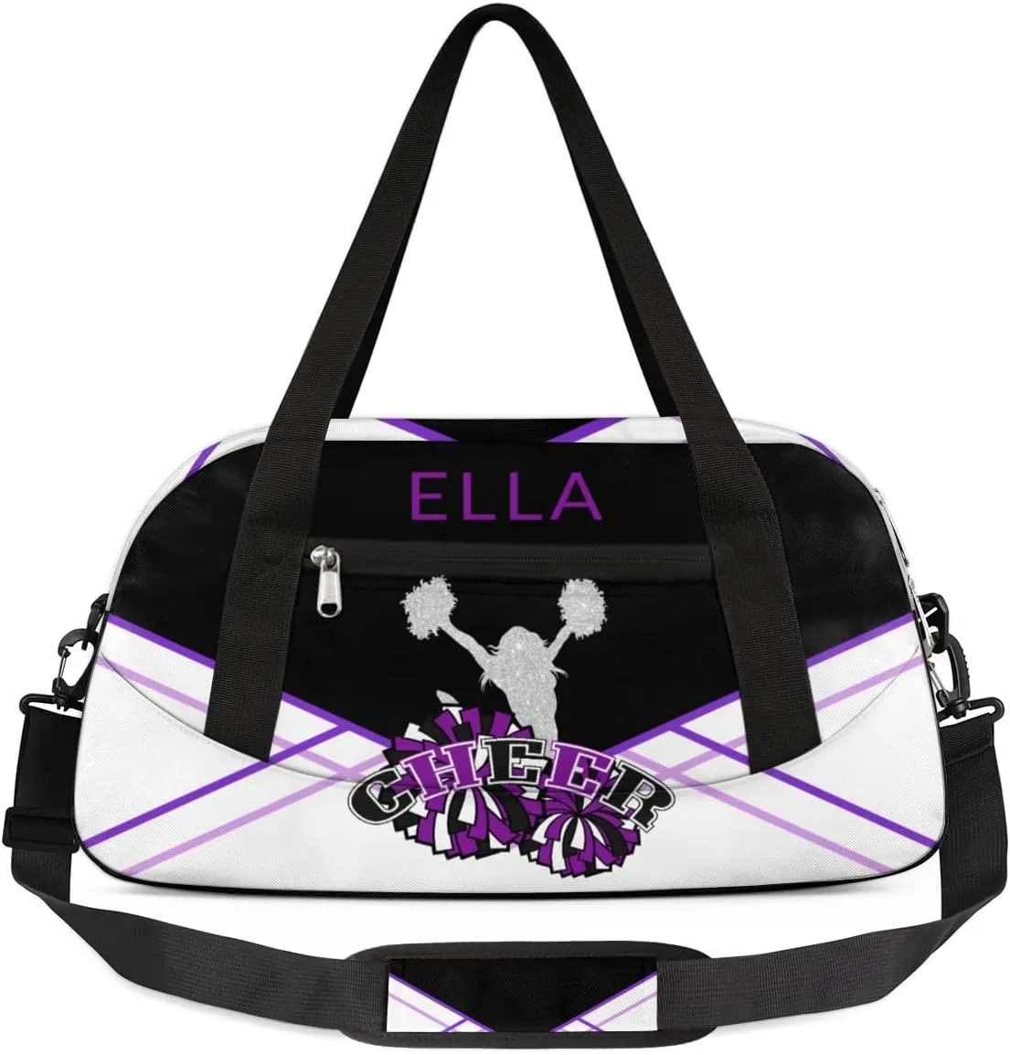 Custom Your Name Grey Cheerleaders Black Personalized Text Gym Duffle Bag for Kids,Sports Bag for Teens Boys & Girls Small Waterproof Overnight Weekender Carry School Practice Travel Bag
