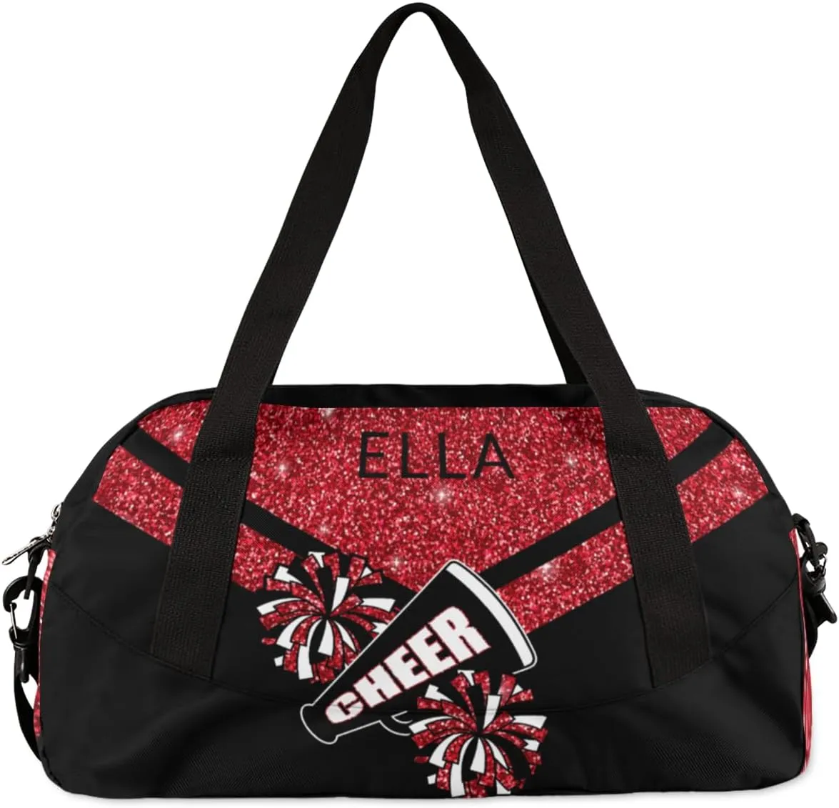 Custom Your Name Red Glitter Horn Personalized Text Gym Duffle Bag for Kids,Sports Bag for Teens Boys & Girls Small Waterproof Overnight Weekender Carry School Practice Travel Bag