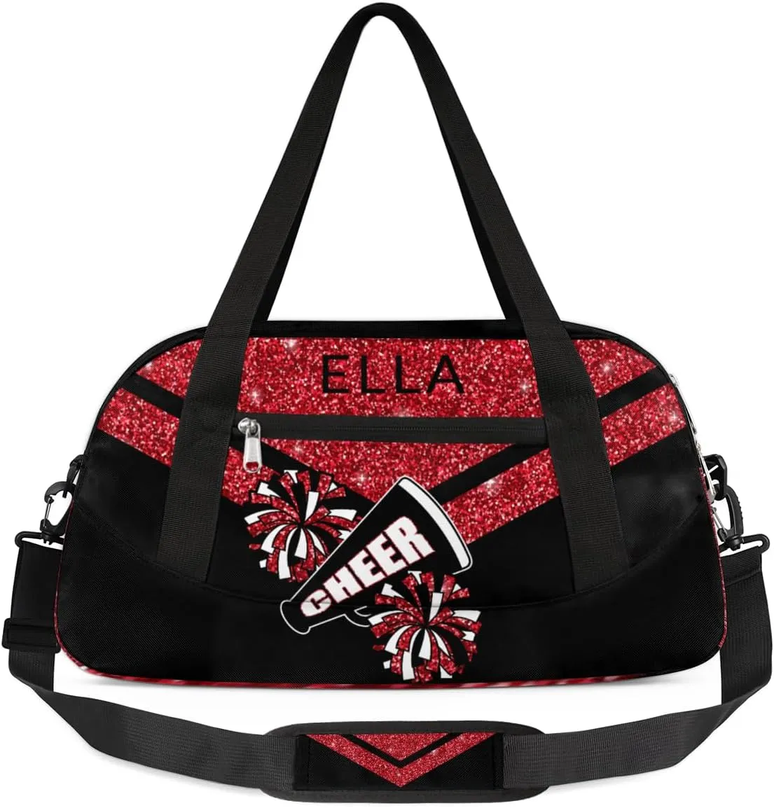 Custom Your Name Red Glitter Horn Personalized Text Gym Duffle Bag for Kids,Sports Bag for Teens Boys & Girls Small Waterproof Overnight Weekender Carry School Practice Travel Bag