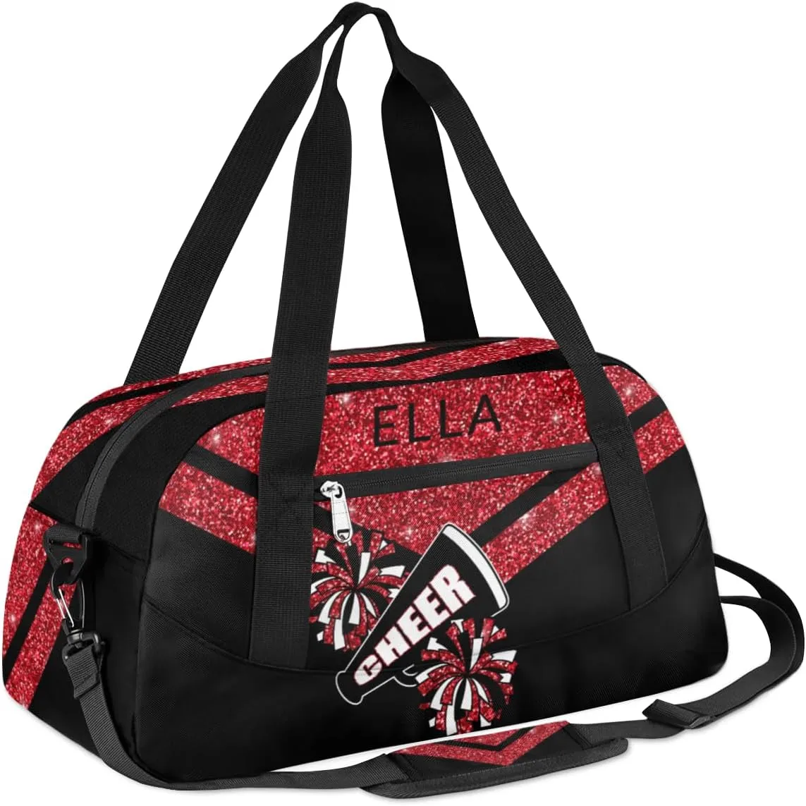 Custom Your Name Red Glitter Horn Personalized Text Gym Duffle Bag for Kids,Sports Bag for Teens Boys & Girls Small Waterproof Overnight Weekender Carry School Practice Travel Bag