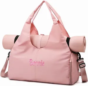 Customizable Yoga Gym Bag for Women with Shoes Compartment, Wet/Dry Pockets, Adjustable Yoga Mat Holder - Lightweight Water-Resistant Tote