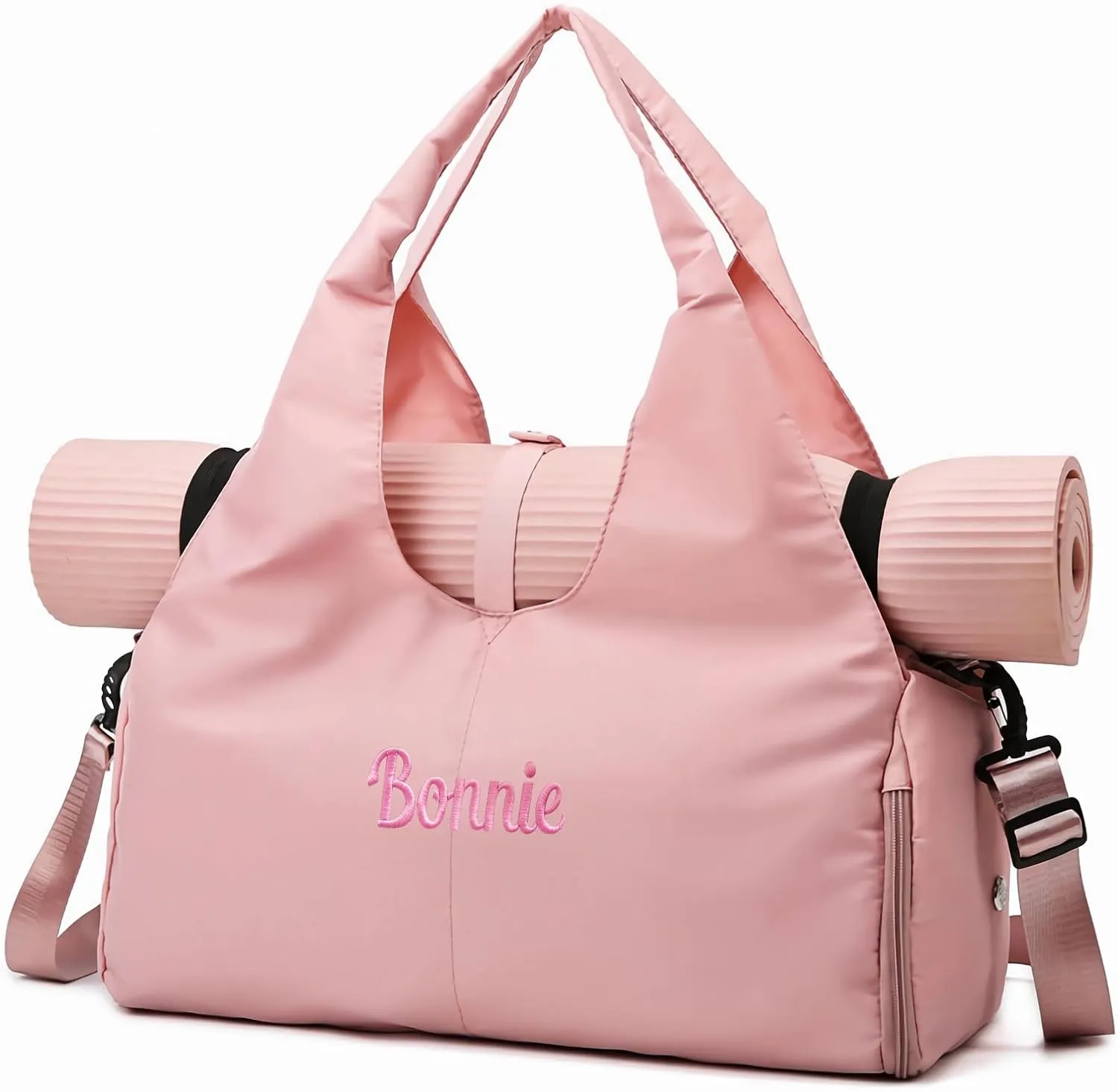 Customizable Yoga Gym Bag for Women with Shoes Compartment, Wet/Dry Pockets, Adjustable Yoga Mat Holder - Lightweight Water-Resistant Tote