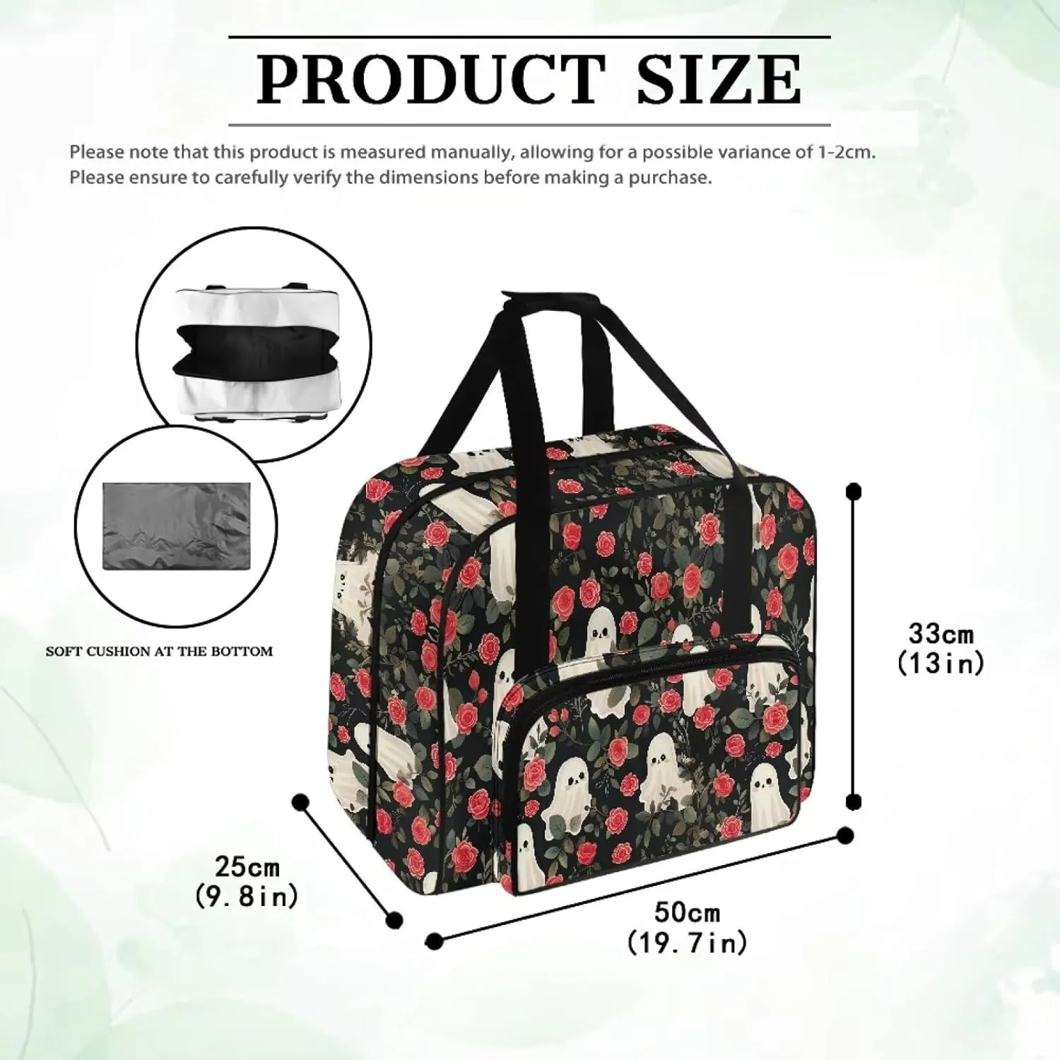 Cute Ghost Sewing Bags and Totes Organizer Rose Sewing Machine Cover with Convenient Pockets Protects and Decorates Sewing Machine for Trip Travel Comfortable Material