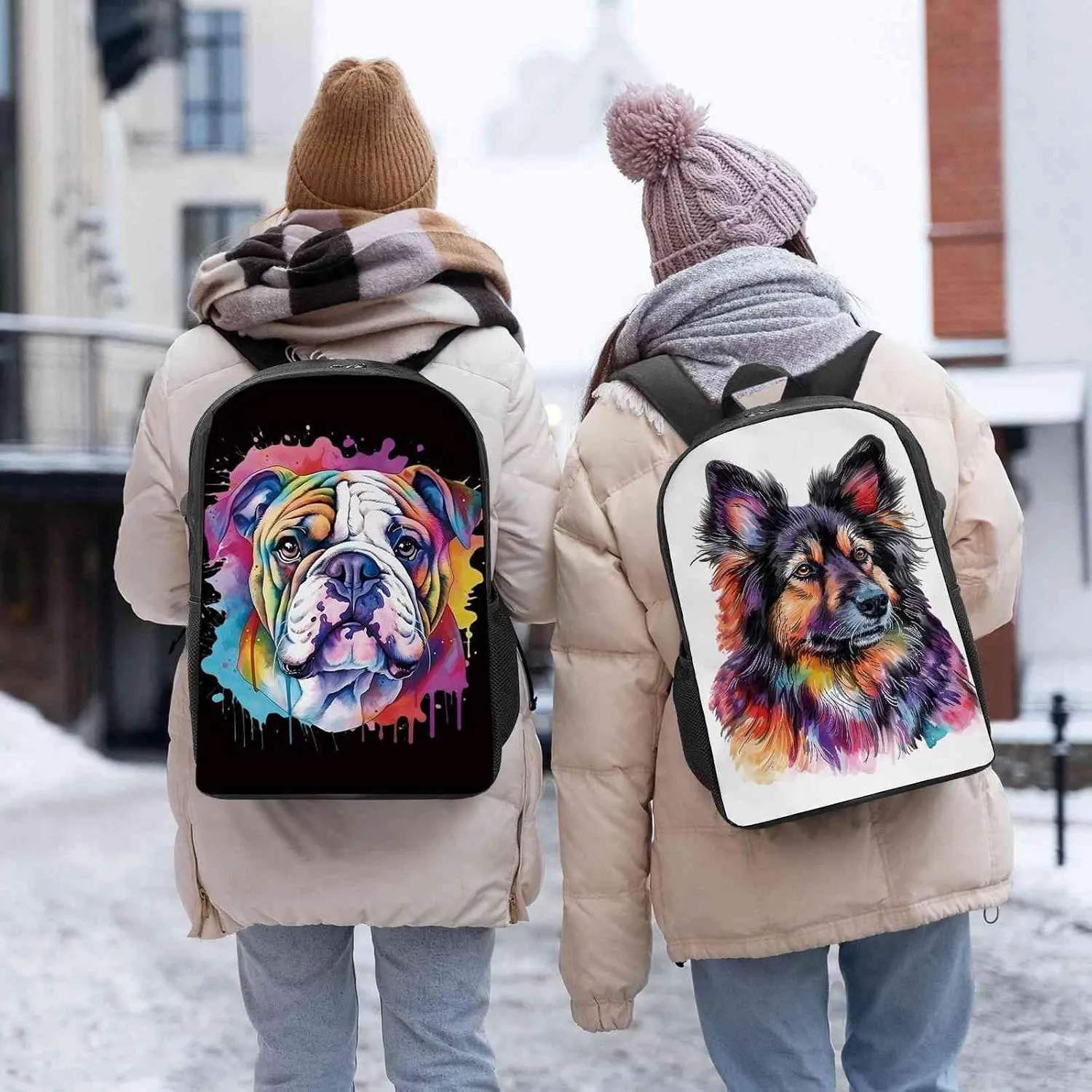 Cute Laptop Backpack Watercolor Irish Wolfhound Dog Shoulder Bags Travel Backpack 17 Inch White