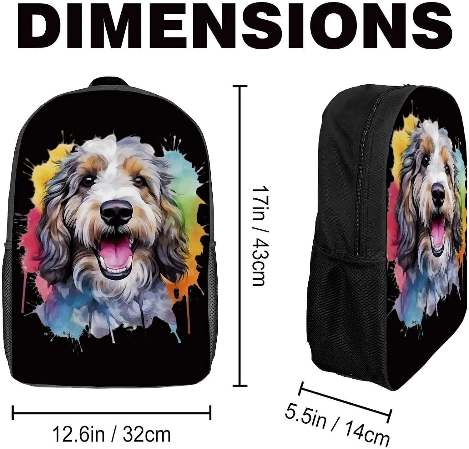 Cute Laptop Backpack Watercolor Irish Wolfhound Dog Shoulder Bags Travel Backpack 17 Inch White