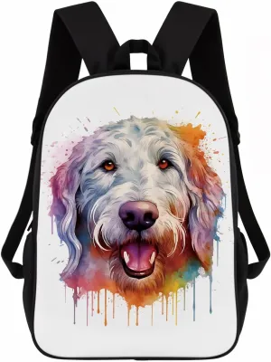 Cute Laptop Backpack Watercolor Irish Wolfhound Dog Shoulder Bags Travel Backpack 17 Inch White