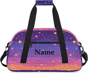 Cute Purple Stars Personalized Duffle Bag for Kids Custom Dance Ballet Bag with Name Lightweight Travel Weekender Overnight Bags Sport Gym Duffel Bags Workout Carry On Tote Bag for Girls Boys