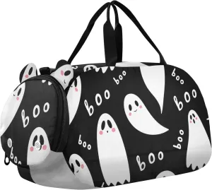Cute White Ghosts Duffle Bag for Girl, Sports Duffle Gym Bags with Shoe Compartment, Personalized Overnight Bag Travel Weekender for Kids