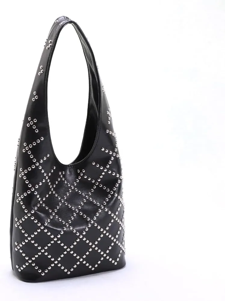 CUXVA Studded Purses Y2k Shoulder Bag 90s Punk Women Small Shouder Purse PU Leather Designer Handbags