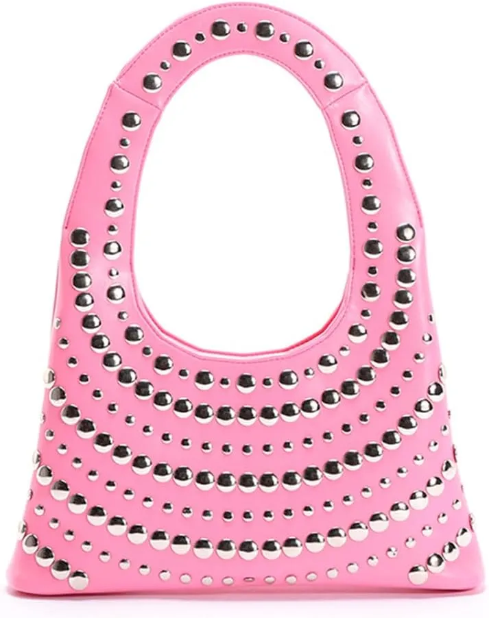CUXVA Studded Purses Y2k Shoulder Bag 90s Punk Women Small Shouder Purse PU Leather Designer Handbags