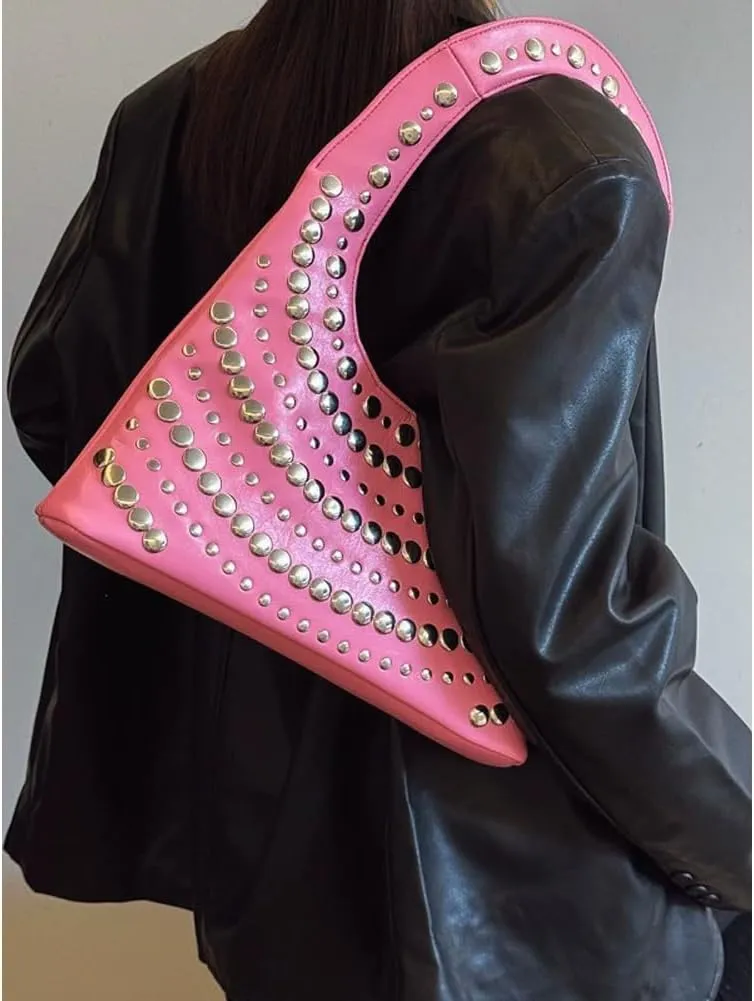 CUXVA Studded Purses Y2k Shoulder Bag 90s Punk Women Small Shouder Purse PU Leather Designer Handbags