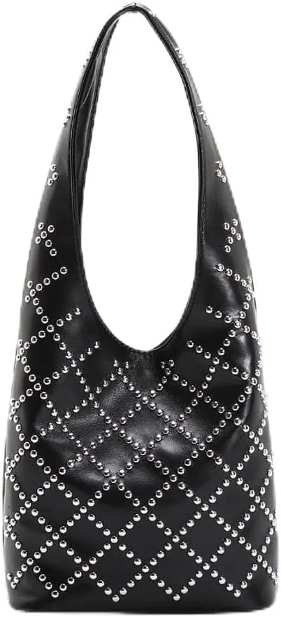CUXVA Studded Purses Y2k Shoulder Bag 90s Punk Women Small Shouder Purse PU Leather Designer Handbags