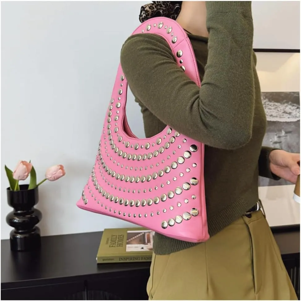 CUXVA Studded Purses Y2k Shoulder Bag 90s Punk Women Small Shouder Purse PU Leather Designer Handbags