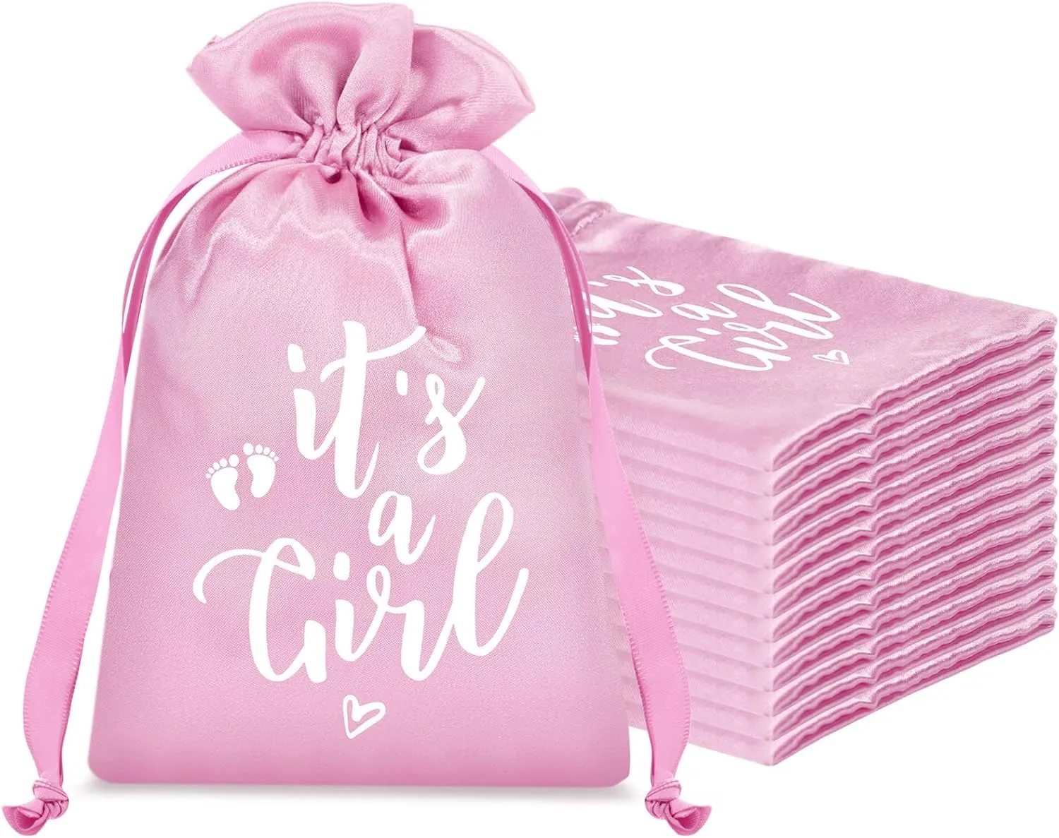 Dansydaisy 25 Pcs Baby Shower Favors for Guests It's a Girl Satin Gift Bags with Drawstring Fabric Drawstring Pouch for Baby Shower Gender Neutral Gender Reveal Decorations