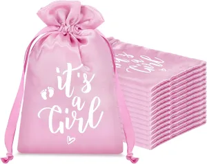 Dansydaisy 25 Pcs Baby Shower Favors for Guests It's a Girl Satin Gift Bags with Drawstring Fabric Drawstring Pouch for Baby Shower Gender Neutral Gender Reveal Decorations