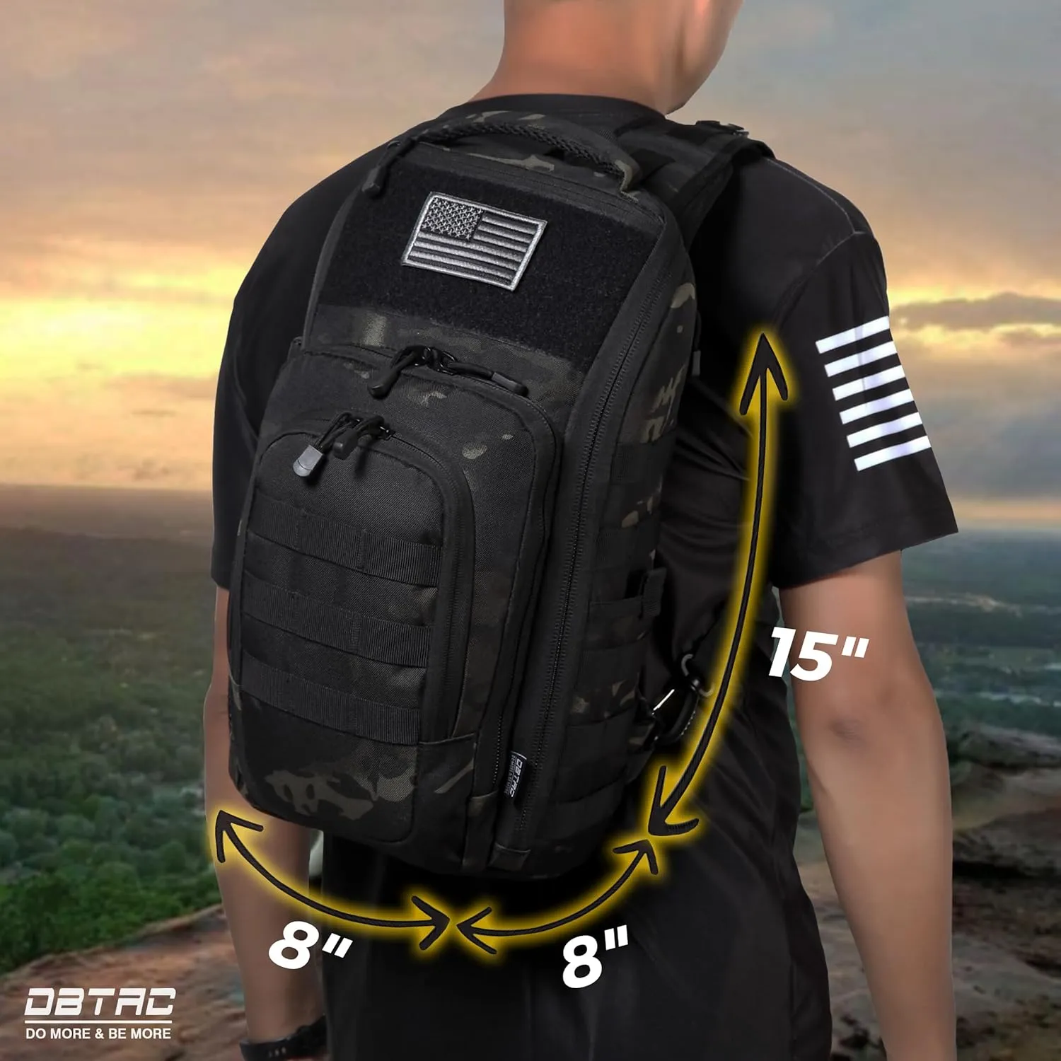 DBTAC Tactical Personal Defense EDC Bags & Packs | 10L Military Shoulder Backpack with Sling for Concealed Carry, Range, Travel, Hiking, Outdoor Sports (Black Camo)