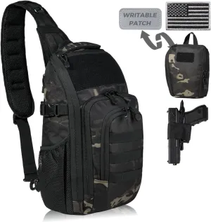 DBTAC Tactical Personal Defense EDC Bags & Packs | 10L Military Shoulder Backpack with Sling for Concealed Carry, Range, Travel, Hiking, Outdoor Sports (Black Camo)