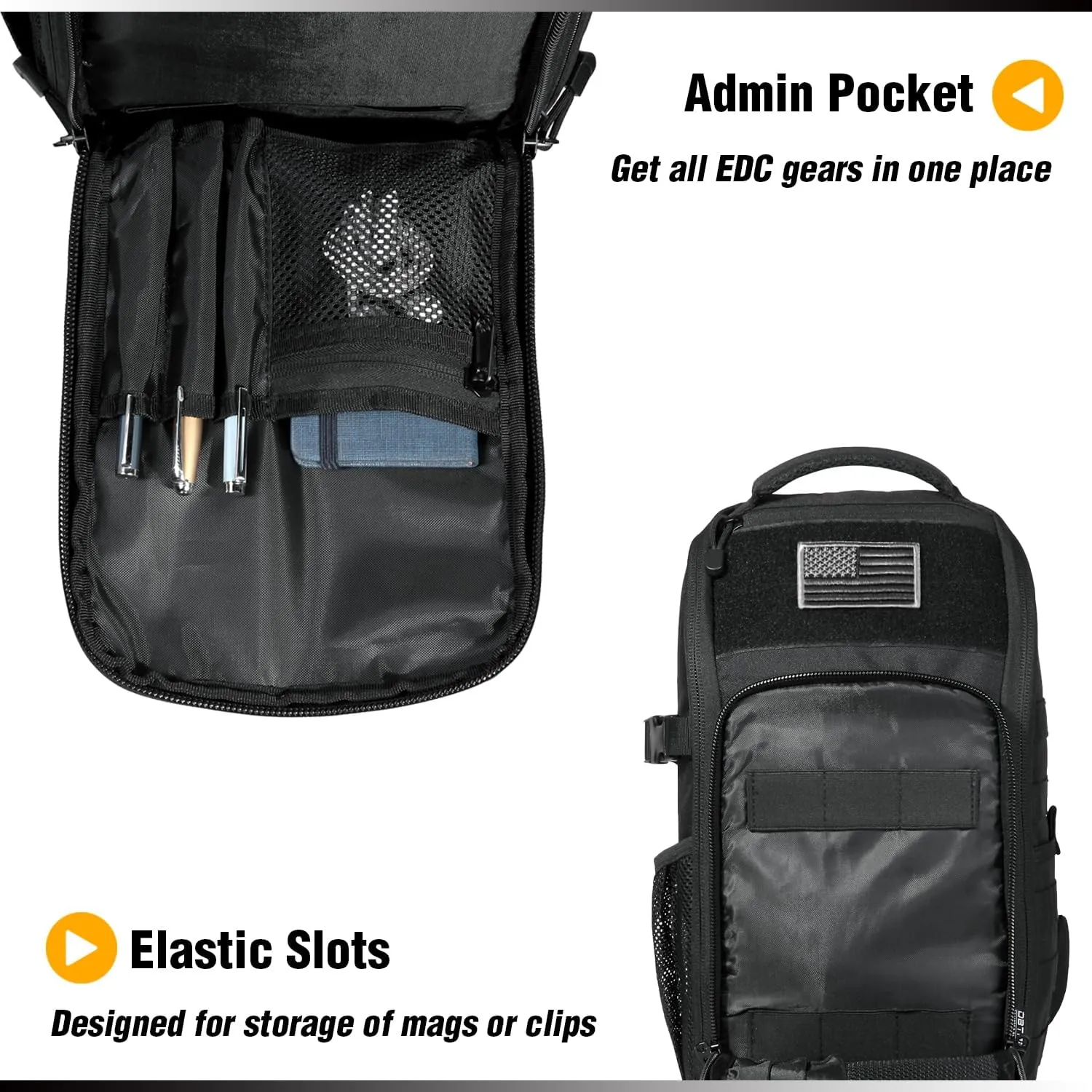 DBTAC Tactical Personal Defense EDC Bags & Packs | 10L Military Shoulder Backpack with Sling for Concealed Carry, Range, Travel, Hiking, Outdoor Sports (Black Obsidiann)