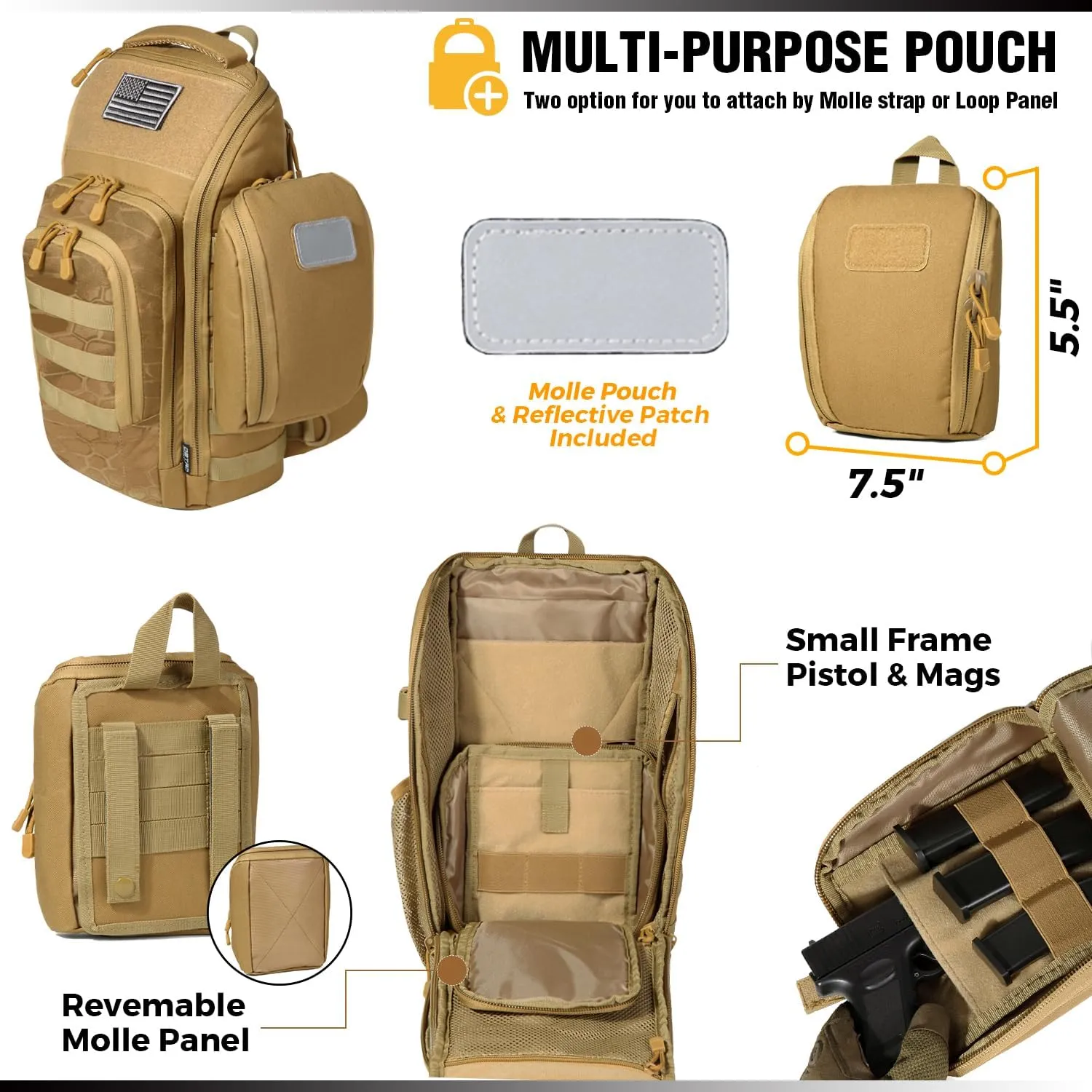 DBTAC Tactical Personal Defense EDC Bags & Packs | 10L Military Shoulder Backpack with Sling for Concealed Carry, Range, Travel, Hiking, Outdoor Sports (Brown Apatite)