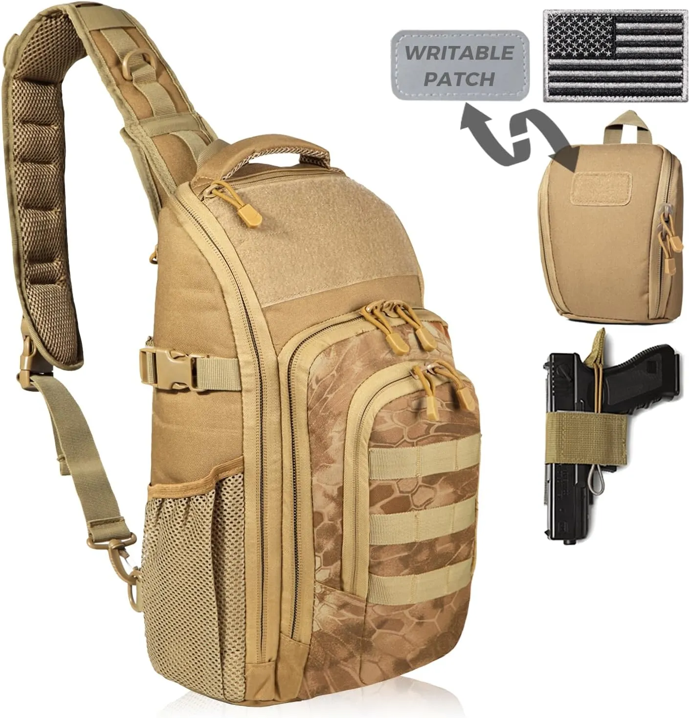 DBTAC Tactical Personal Defense EDC Bags & Packs | 10L Military Shoulder Backpack with Sling for Concealed Carry, Range, Travel, Hiking, Outdoor Sports (Brown Apatite)