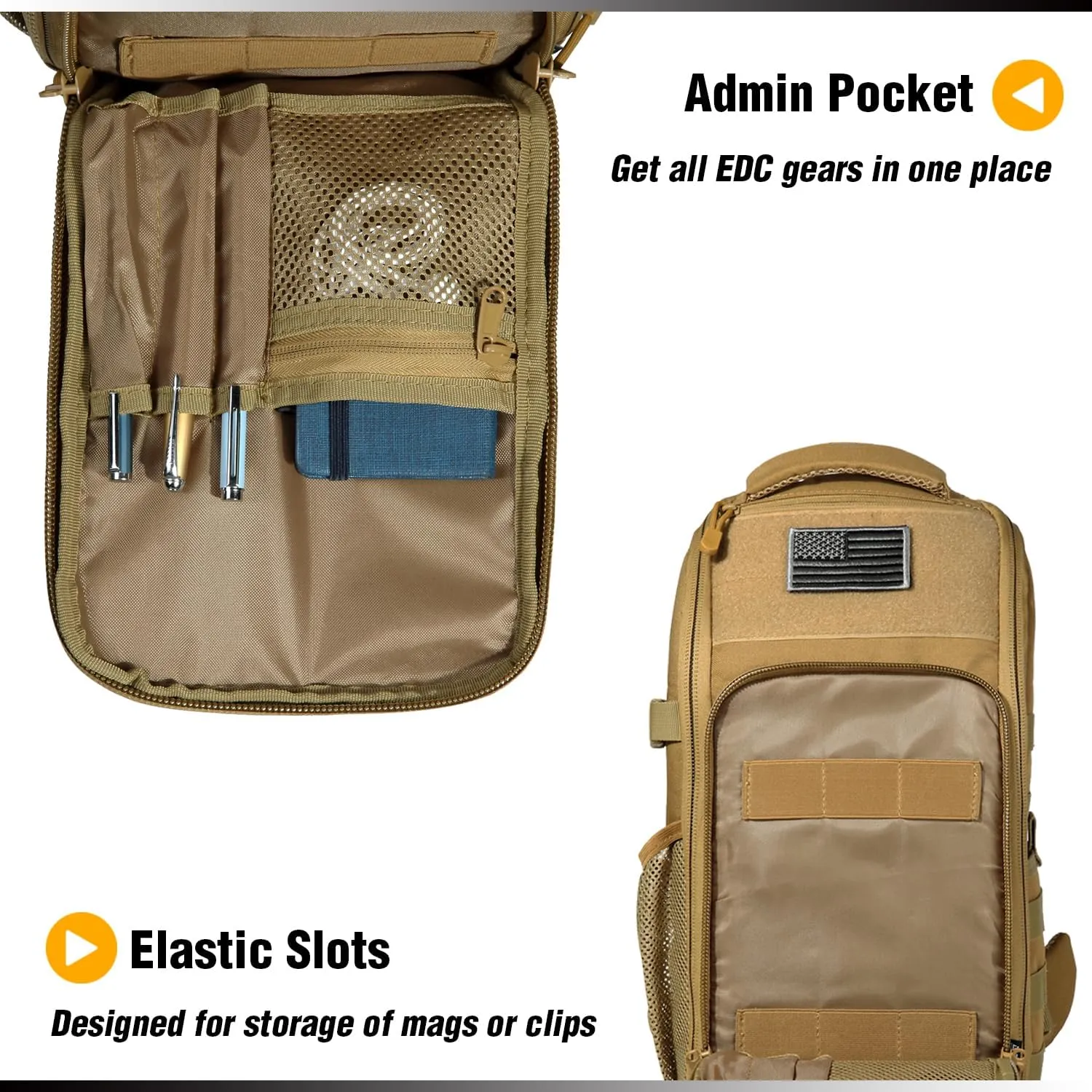 DBTAC Tactical Personal Defense EDC Bags & Packs | 10L Military Shoulder Backpack with Sling for Concealed Carry, Range, Travel, Hiking, Outdoor Sports (Tan)