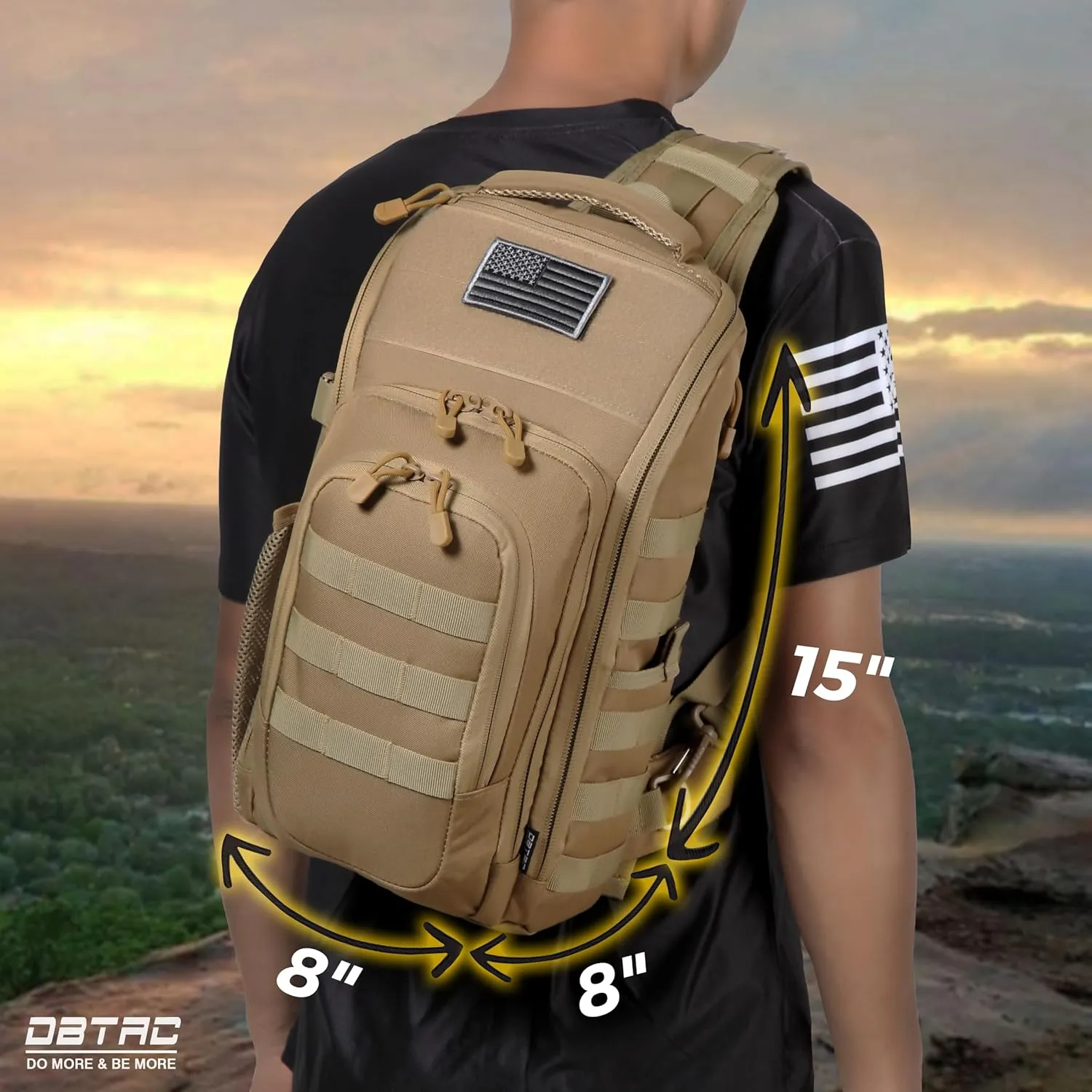 DBTAC Tactical Personal Defense EDC Bags & Packs | 10L Military Shoulder Backpack with Sling for Concealed Carry, Range, Travel, Hiking, Outdoor Sports (Tan)