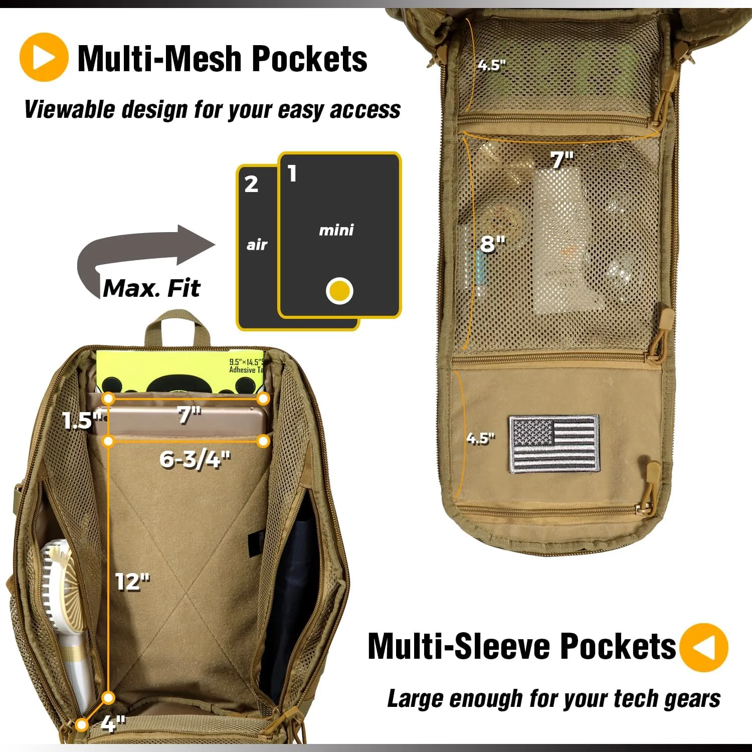 DBTAC Tactical Personal Defense EDC Bags & Packs | 10L Military Shoulder Backpack with Sling for Concealed Carry, Range, Travel, Hiking, Outdoor Sports (Tan)