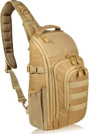 DBTAC Tactical Personal Defense EDC Bags & Packs | 10L Military Shoulder Backpack with Sling for Concealed Carry, Range, Travel, Hiking, Outdoor Sports (Tan)