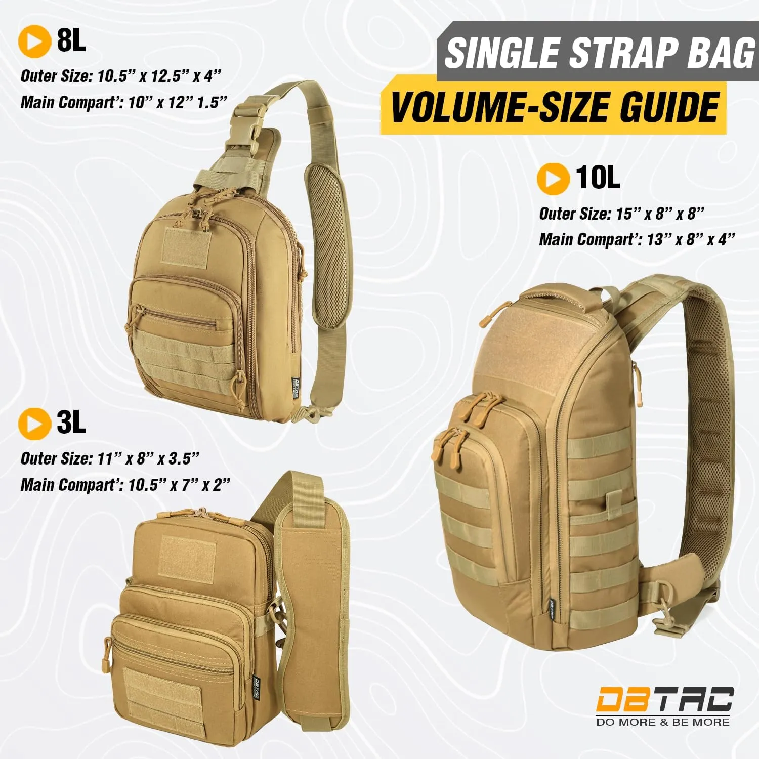 DBTAC Tactical Personal Defense EDC Bags & Packs | 10L Military Shoulder Backpack with Sling for Concealed Carry, Range, Travel, Hiking, Outdoor Sports (Tan)