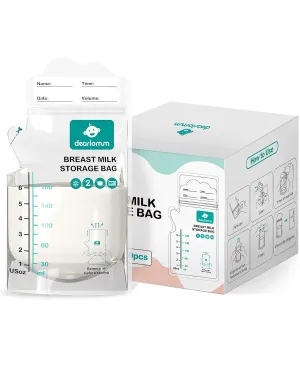 dearlomum BPA-Free Breastmilk Storage Bags - 200 Pcs, 6 Ounce, Self-Standing with Pour Spout, Space-Saving Flat Profile, Ideal for Convenient Breastfeeding and Milk Storage, Refrigeration & Freezing