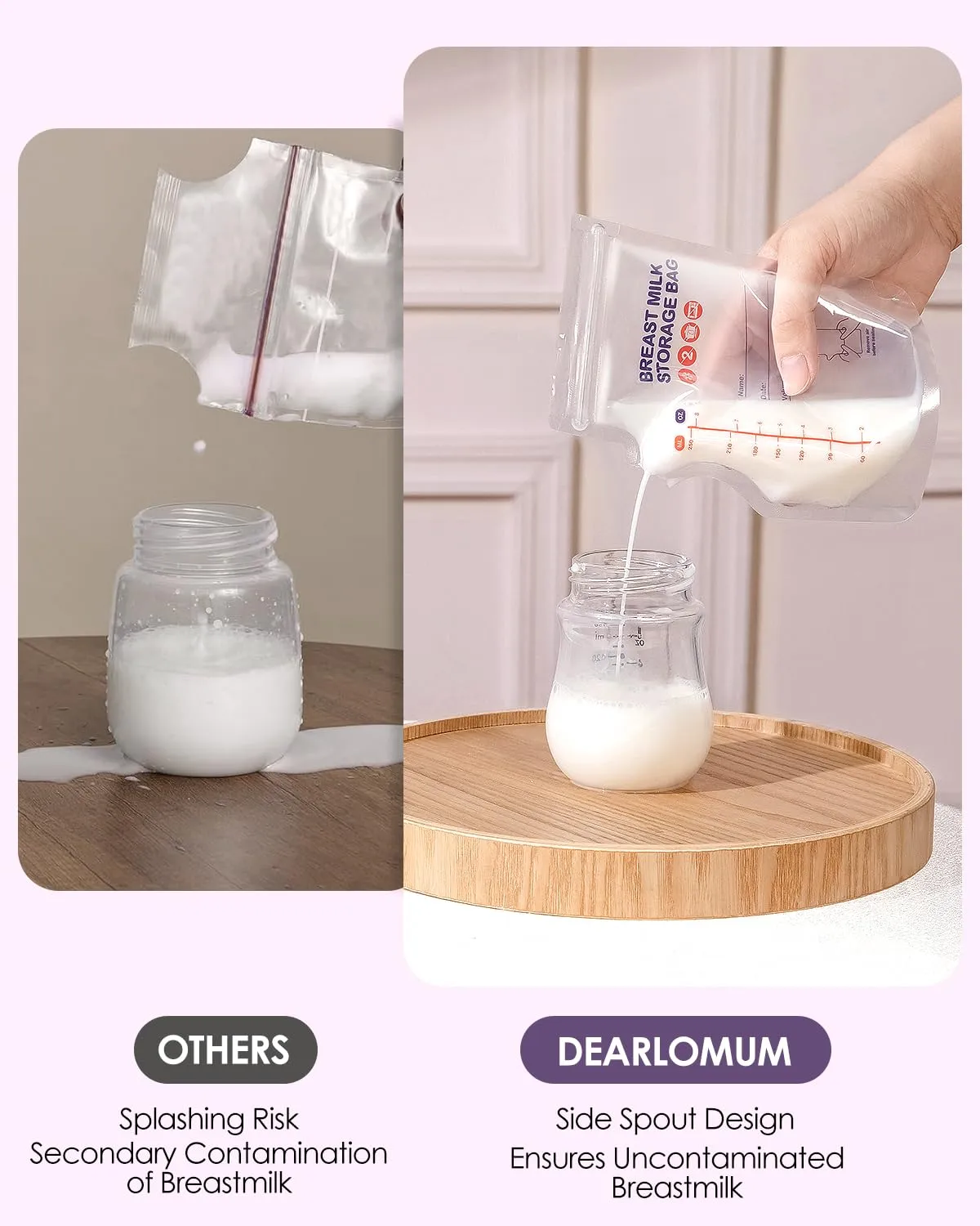 dearlomum BPA-Free Breastmilk Storage Bags - 200 Pcs, 8 Ounce, Self-Standing with Pour Spout, Space-Saving Flat Profile, Ideal for Convenient Breastfeeding and Milk Storage, Refrigeration & Freezing