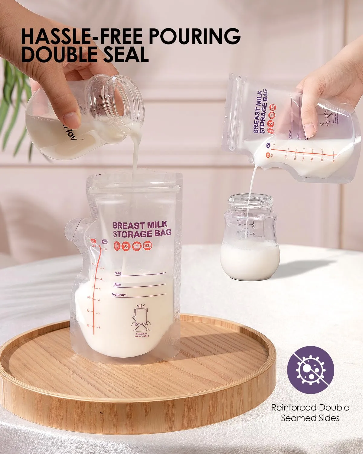dearlomum BPA-Free Breastmilk Storage Bags - 200 Pcs, 8 Ounce, Self-Standing with Pour Spout, Space-Saving Flat Profile, Ideal for Convenient Breastfeeding and Milk Storage, Refrigeration & Freezing