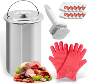 Deli Meat Press Lunch Meat Press for Cooking Meat Press Mold for Deli Meats - With Thermometer, Waterproof Heat Resistant Gloves, Meat Tenderizer, Cooking Bags - Stainless Steel Meat Maker