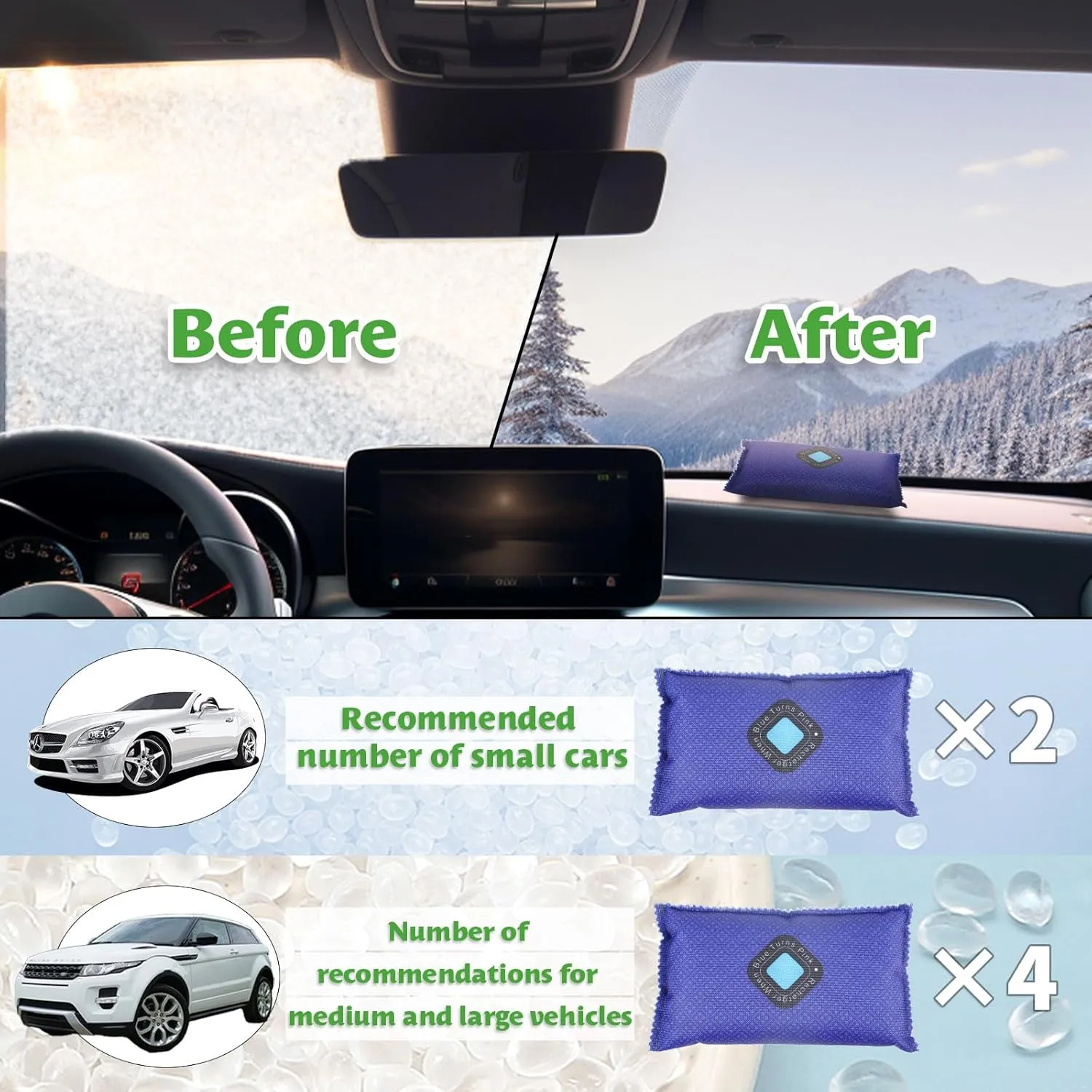 Desiccant Packets for Storage Rechargeable Large Desiccant Packs - 2 Pack 400g Dehumidifier Bags for Car Safe- Moisture Absorbing Packs for Storage Safe Clothes