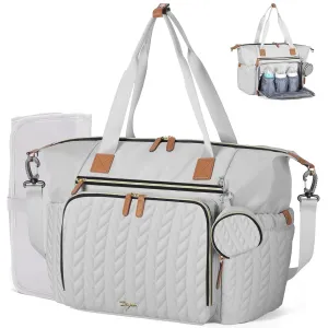 Diaper Bag Tote, Large Diaper Bags Waterproof, Hospital Bag for Labor Delivery, Baby Bag with Pacifier Case, Travel Diaper Tote with Changing Pad, Grey
