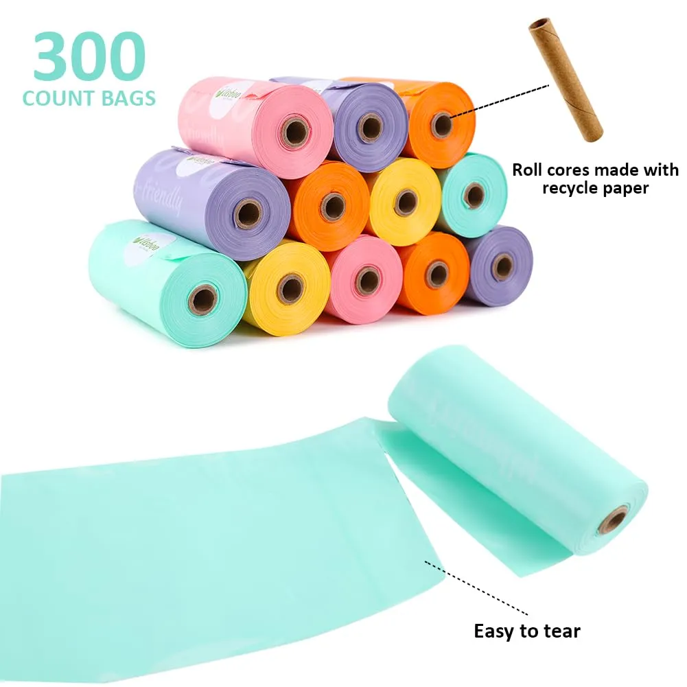 Diaper Bags Disposable for Baby, 20 Refill Rolls/300 Bags Waste Bags with Dispenser, Convenient and Quick Diaper Disposal, Rainbow