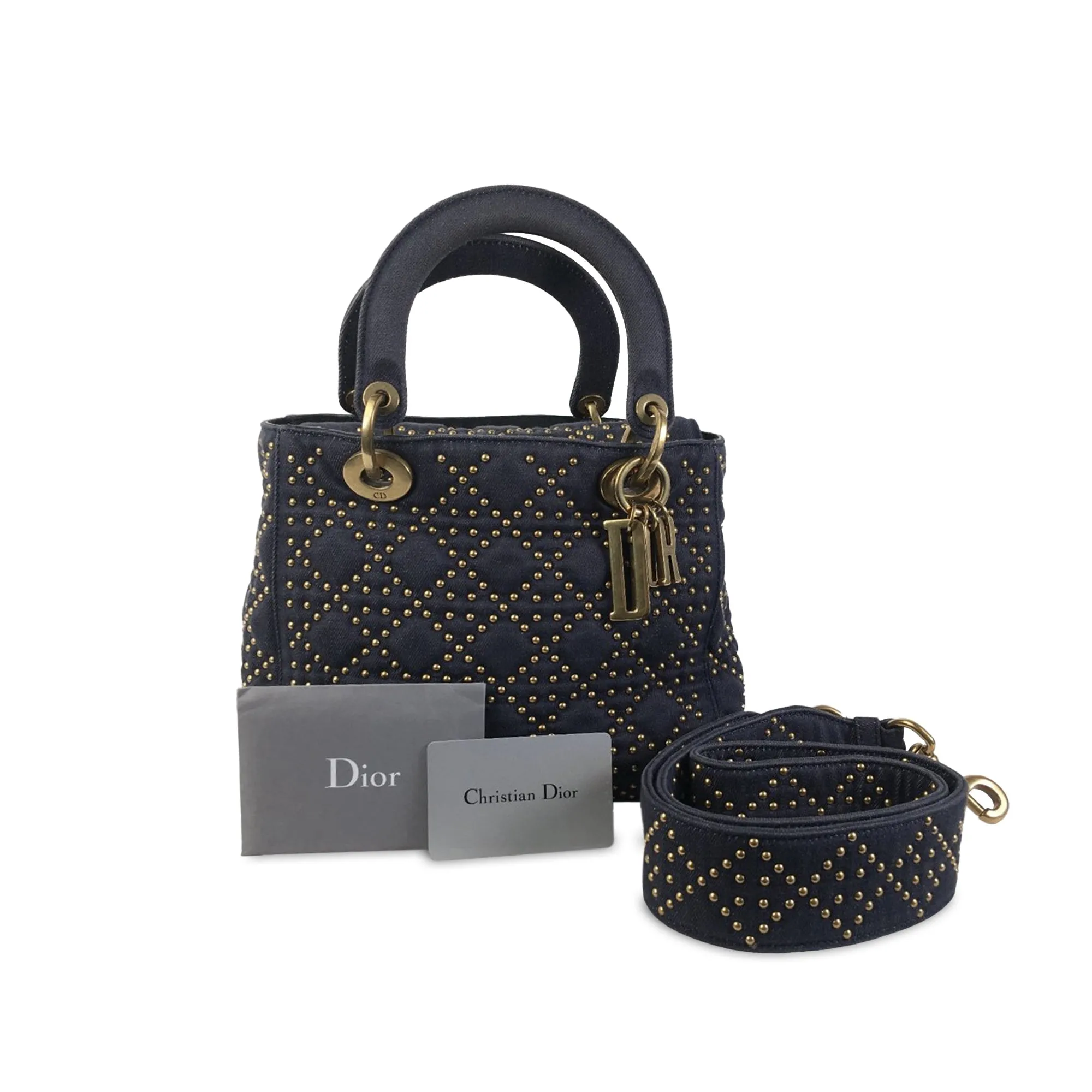 DIORMedium Studded Canvas Cannage Supple Lady  Satchel