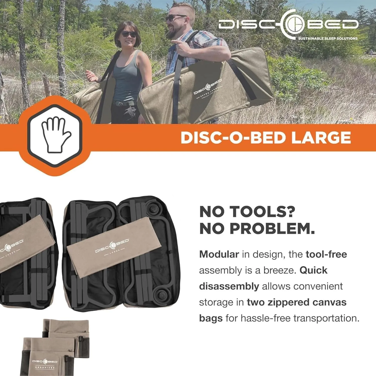 Disc-O-Bed Large Outdoor Convertible 2 Person Bench and Double Camping Cot Portable Bed Bunk System for Adults