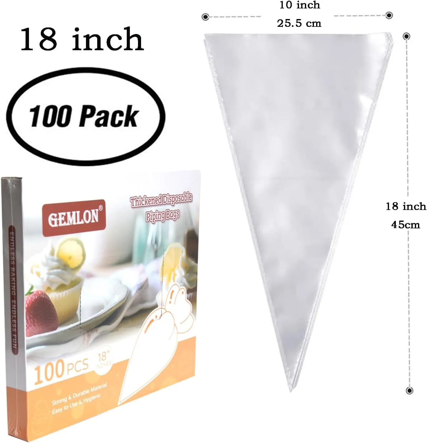 Disposable Piping Bags – 18 Inch Large Clear Pastry Bags (100PCS) for Cake & Cookie Decorating, Anti-Burst Icing Bags for Frosting, Chocolate & Royal Icing – Durable Plastic Baking Supplies