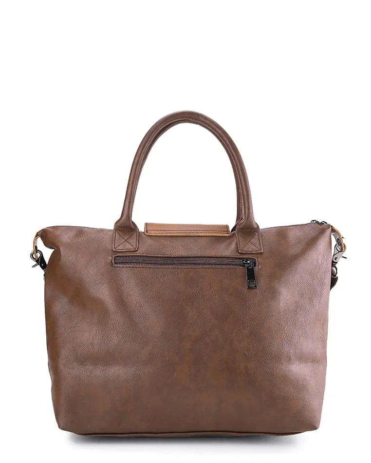 Distressed Leather Everyday Tote Bag - Camel