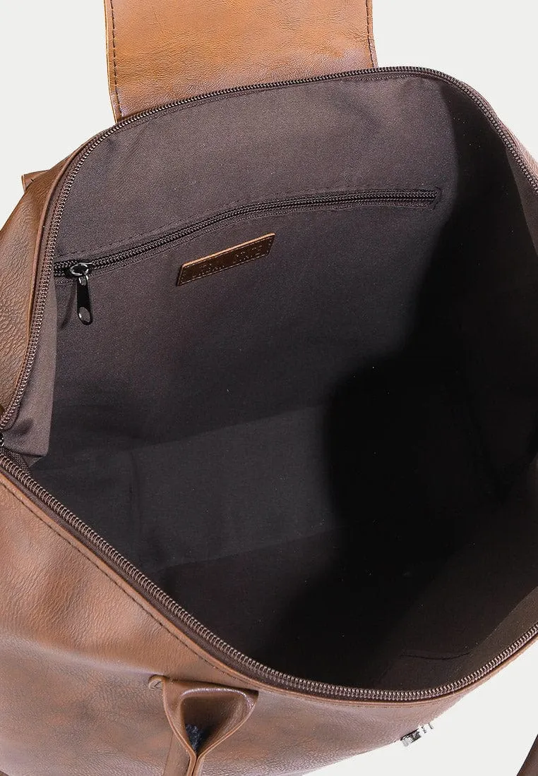Distressed Leather Everyday Tote Bag - Camel