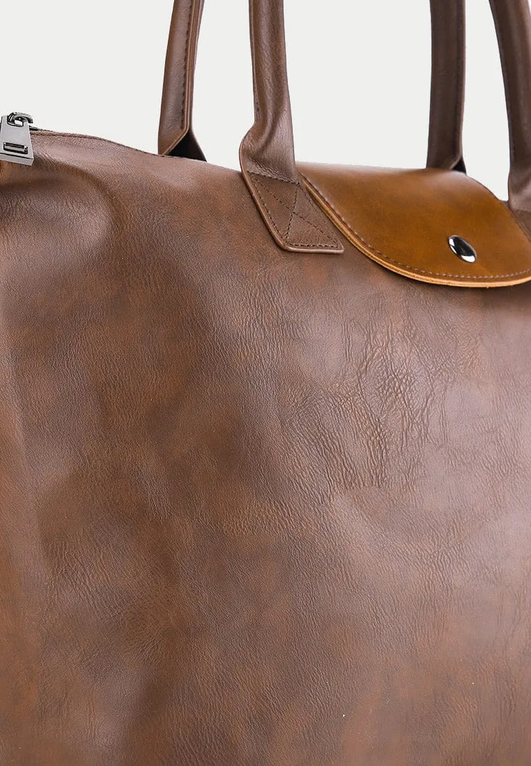 Distressed Leather Everyday Tote Bag - Camel