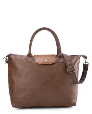 Distressed Leather Everyday Tote Bag - Camel