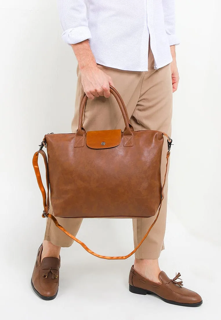 Distressed Leather Everyday Tote Bag - Camel