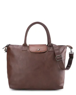 Distressed Leather Everyday Tote Bag - Dark Brown