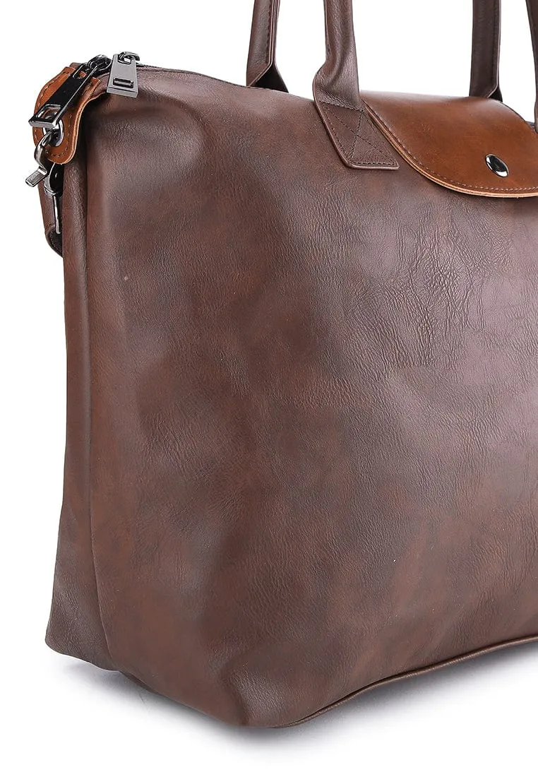 Distressed Leather Everyday Tote Bag - Dark Brown