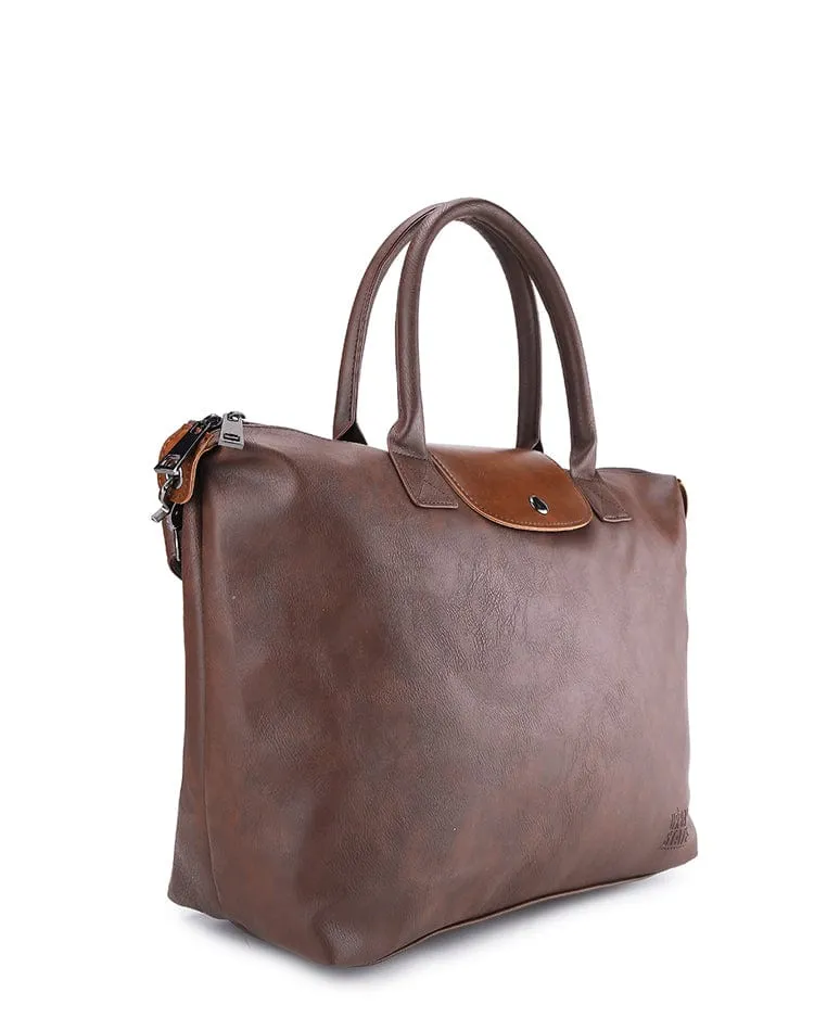 Distressed Leather Everyday Tote Bag - Dark Brown