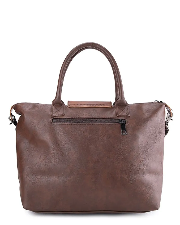 Distressed Leather Everyday Tote Bag - Dark Brown